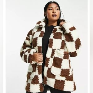 Brown & White Oversized Sherpa Jacket